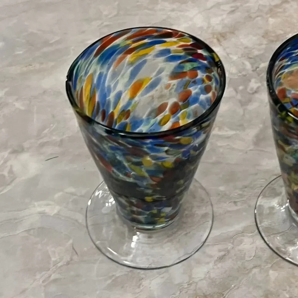 2 Confetti Speckled Footed Glass Vase Goblet or Ice Cream Sundae Glass 6